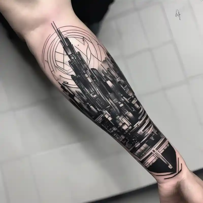 black and white style Geometric Maple Leaf Tattoo Ideas in 2025 & free generation about cyberpunk 2077 and forearm tattoo