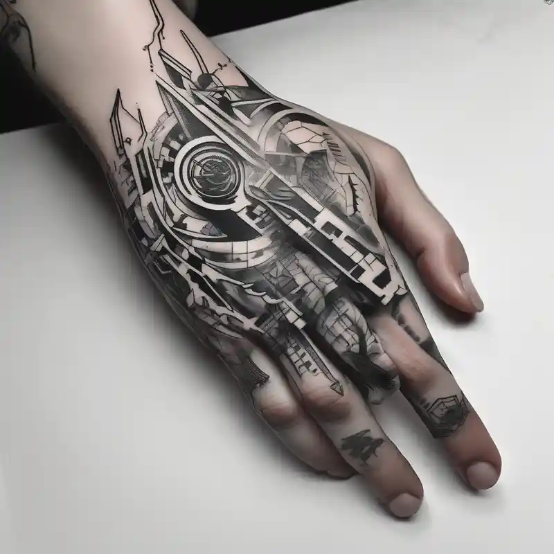 surreal style Ideas de tatuajes ciberpunk en 2025 about cyberpunk 2077 and hand tattoo