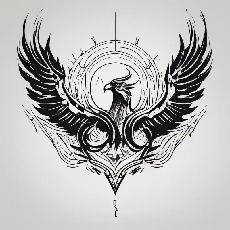 minimalist style Significado y Diseños de Tatuajes de Fénix en 2025 & Generar gratis about Phoenix with eagle and deer and owl shadowing in the left wing and tiger and raven shadowing in the right wing