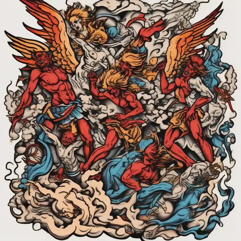 old school style Angel of Death Tattoo Ideas in 2025 about Angels fighting demons crawling from hell demonic-demon and Angels fighting demons crawling from hell demonic-demon