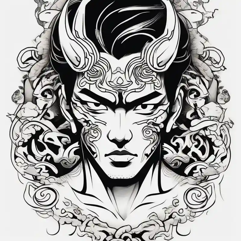 japanese style Ideas de tatuajes demoníacos para 2025 about Handsome Asian young guy with demon eyes demonic-demon and Handsome Asian young guy with demon eyes demonic-demon