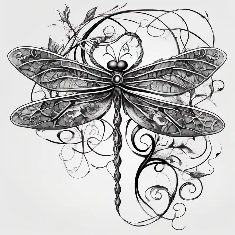 surreal style Dragon Tattoo Ideas in 2025 & free generation about Wrap around vine with dragonfly and Wrap around vine with dragonfly