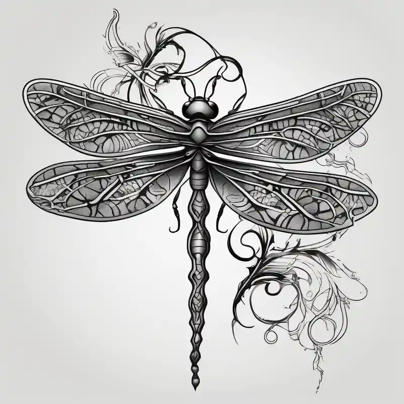 blackwork style Dragon Tattoo Ideas in 2025 & free generation about Wrap around vine with dragonfly and Wrap around vine with dragonfly