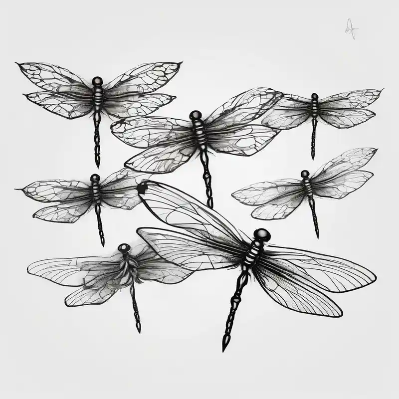 sketch style 2025年の男性向けシンプルタトゥーアイデア about 4 dragonflies flying together simple dragonfly and 4 dragonflies flying together simple dragonfly