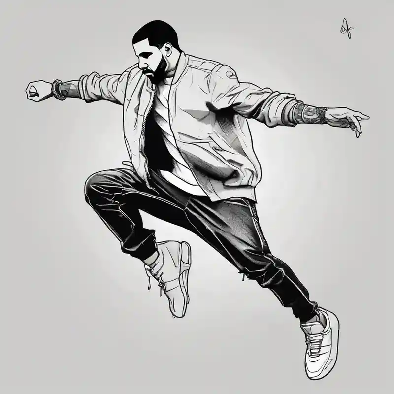 sketch style Drake Tattoo Ideas in 2025 about Drake doing a dance and Drake doing a dance