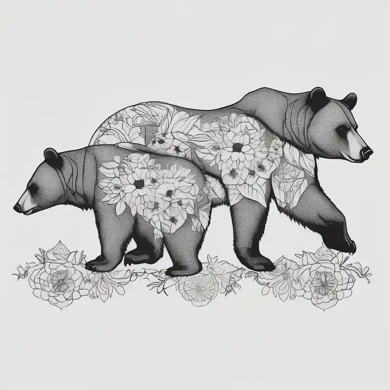 blackwork style Tattoo Drawing Ideas in 2025 & free generation about Outline drawing of the profile of a mama bear followed by three cubs in a line. The four bears are connected together with a delicate floral pattern. drawings and Outline drawing of the profile of a mama bear followed by three cubs in a line. The four bears are connected together with a delicate floral pattern. drawings