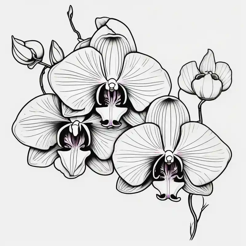 cartoon style 2025年のタイガータトゥーのアイデアとデザイン about Three fine line orchids different size realistic and a mix of vagina. Are connected with branches ed-tiger-lilly-is-fun-size-for-a-reason and Three fine line orchids different size realistic and a mix of vagina. Are connected with branches ed-tiger-lilly-is-fun-size-for-a-reason