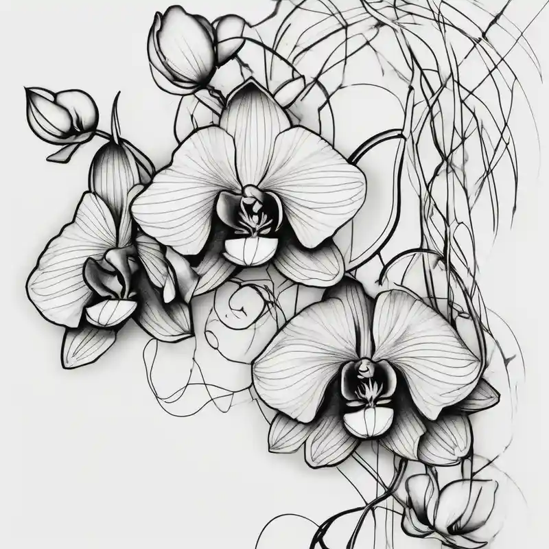 sketch style Ideas y Diseños de Tatuajes de Tigre para 2025 & Generar gratis about Three line orchids different size realistic and a mix of vagina. Are connected with branches ed-tiger-lilly-is-fun-size-for-a-reason and Three line orchids different size realistic and a mix of vagina. Are connected with branches ed-tiger-lilly-is-fun-size-for-a-reason