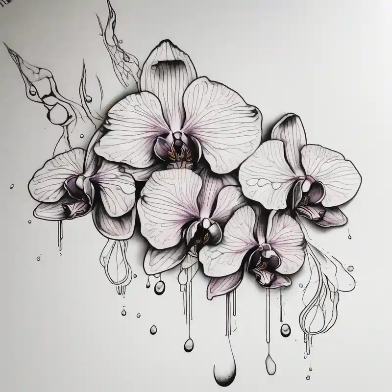 watercolor style Idées de tatouages de trois croix en 2025 about Draw of three fine line orchids different size realistic and the central part resembles a vagina. Are connected with branches that appears drops ed-tiger-lilly-is-fun-size-for-a-reason