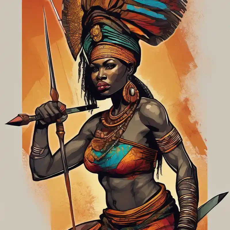 realistic style Woman Tattoo Ideas in 2025 about African woman warrior holding a spear with birds and elephants in the background and African woman warrior holding a spear with birds and elephants in the background