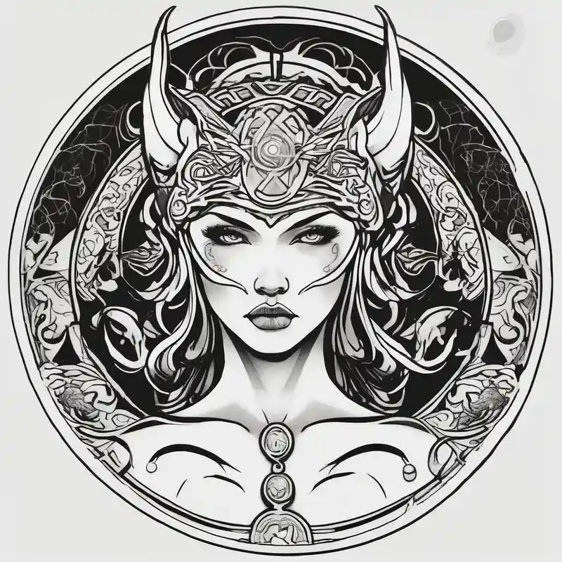 japanese style Moon Tattoo Designs and Meanings about Viking and feminine warrior