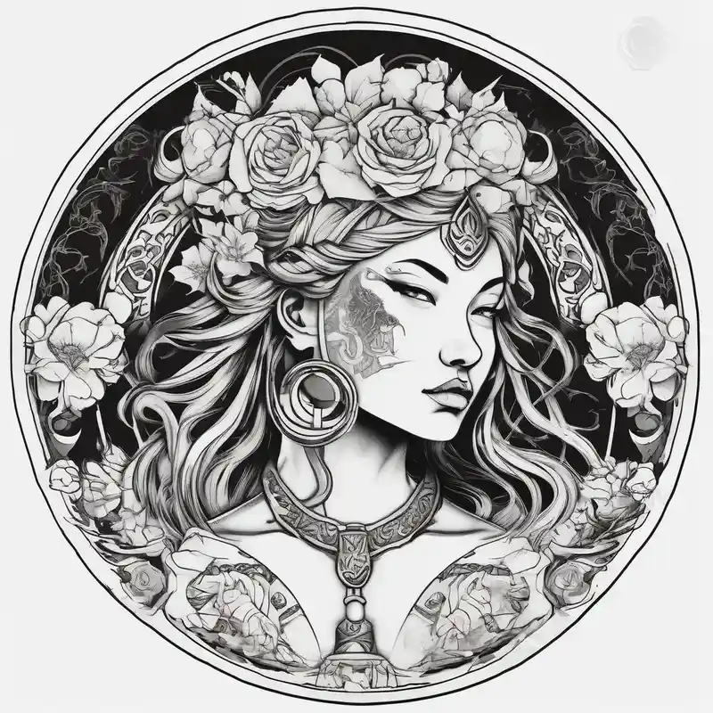 japanese style Moon Tattoo Designs and Meanings about Viking and feminine warrior