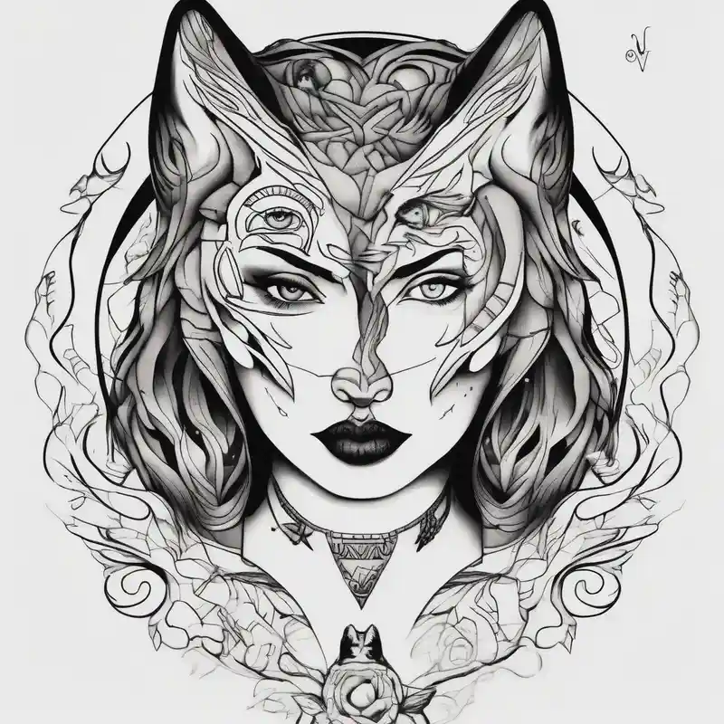 sketch style Wolf Tattoos Tattoo Ideas in 2024 about a wolf and a woman with the same eye eyelid-eyes and a wolf and a woman with the same eye eyelid-eyes