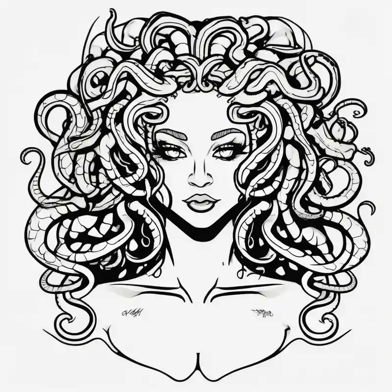 cartoon style Snake Tattoo Ideas and Designs in 2024 about Medusa tattoo with a beautiful face focusing on the eyes. Instead of snake like hair I want octopus like hair. eyelid-eyes and Medusa tattoo with a beautiful face focusing on the eyes. Instead of snake like hair I want octopus like hair. eyelid-eyes