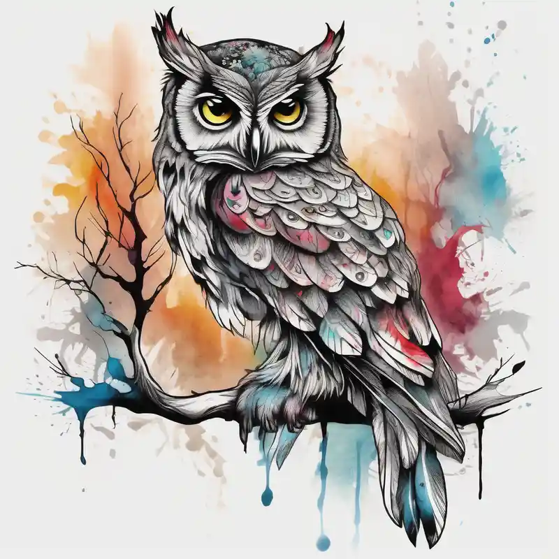 watercolor style Owl Tattoo Designs in 2024 about “A wise owl perched on a branch and with large