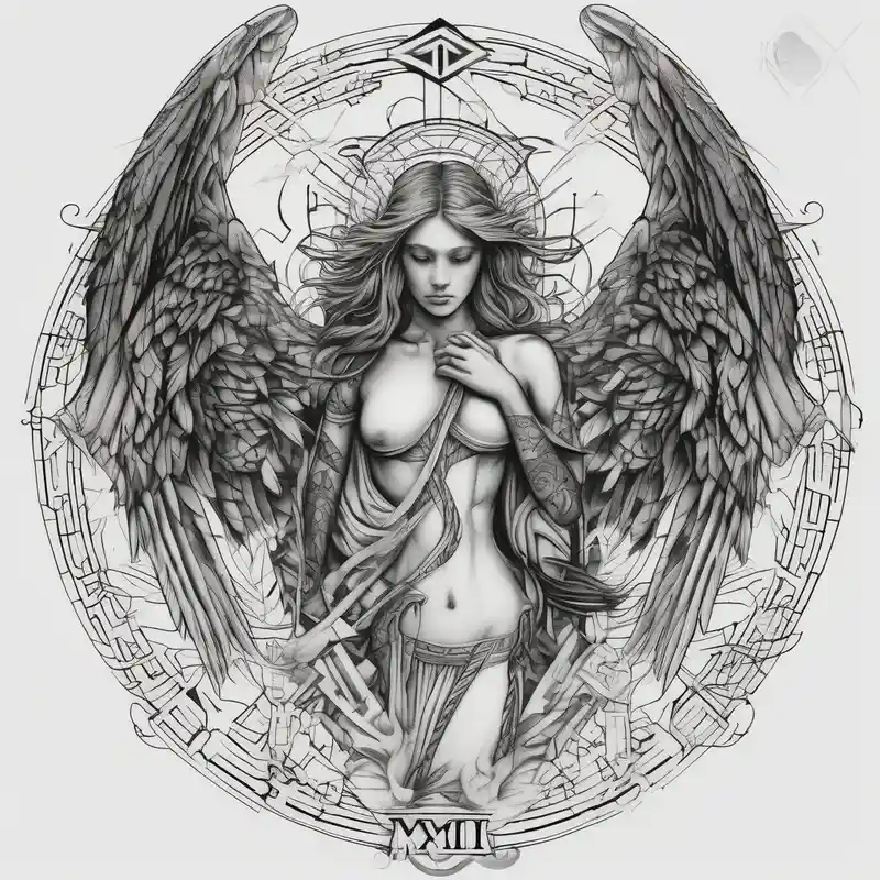 blackwork style Guardian Angel Tattoo Forearm Male Ideas in 2025 & free generation about Guardian angel  Something religious and some women 
eyes too. 2012 wrote 
in Roman numbers eyelid-eyes and Guardian angel  Something religious and some women 
eyes too. 2012 wrote 
in Roman numbers eyelid-eyes