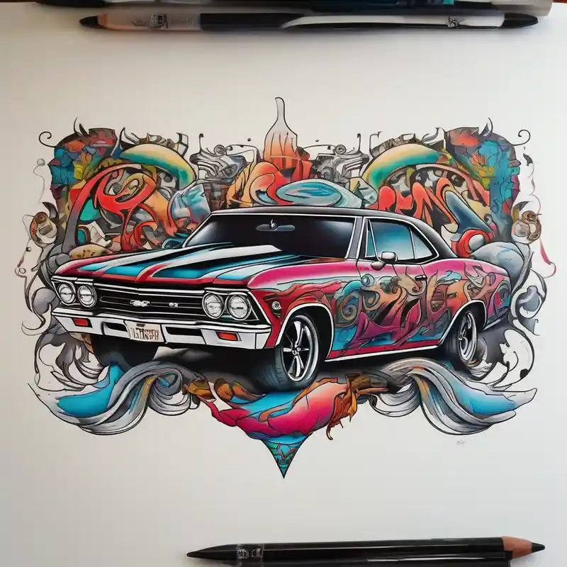 sketch style Realism Tattoo Ideas in 2025 about Can you design a surrealism tattoo that says “66 Chevelle” female-designs and Can you design a surrealism tattoo that says “66 Chevelle” female-designs