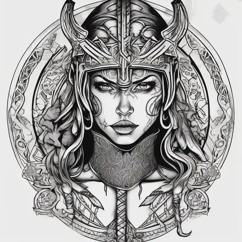 surreal style 2025年における意味を持つ男性のためのバイキングタトゥーデザイン about female viking worrier female-designs and female viking worrier female-designs