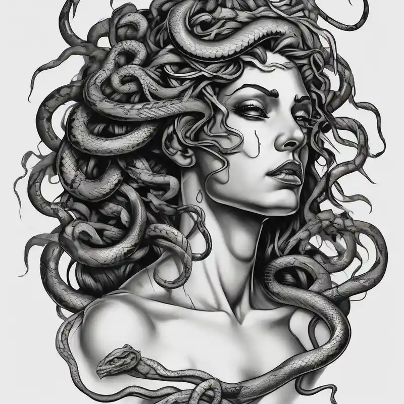 realistic style Ideas y Diseños de Tatuajes de Serpientes para 2025 & Generar gratis about Scary Greek female god medusa with snake hairs female-designs and Scary Greek female god medusa with snake hairs female-designs