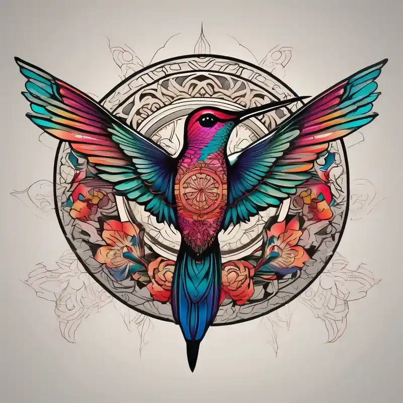 japanese style 213 Ideas de Diseño de Tatuajes en 2025 & Generar gratis about Colorful hummingbird centered in front of a mandala design female-designs and Colorful hummingbird centered in front of a mandala design female-designs