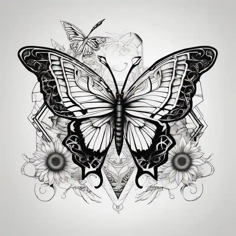 geometric style Book Tattoo Ideas in 2025 about Butterfly and sunflower