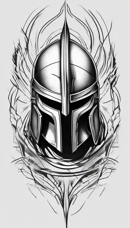 sketch style Idées de tatouages de manches florales en 2025 about Spartan helmet forearm sleeve and black and white