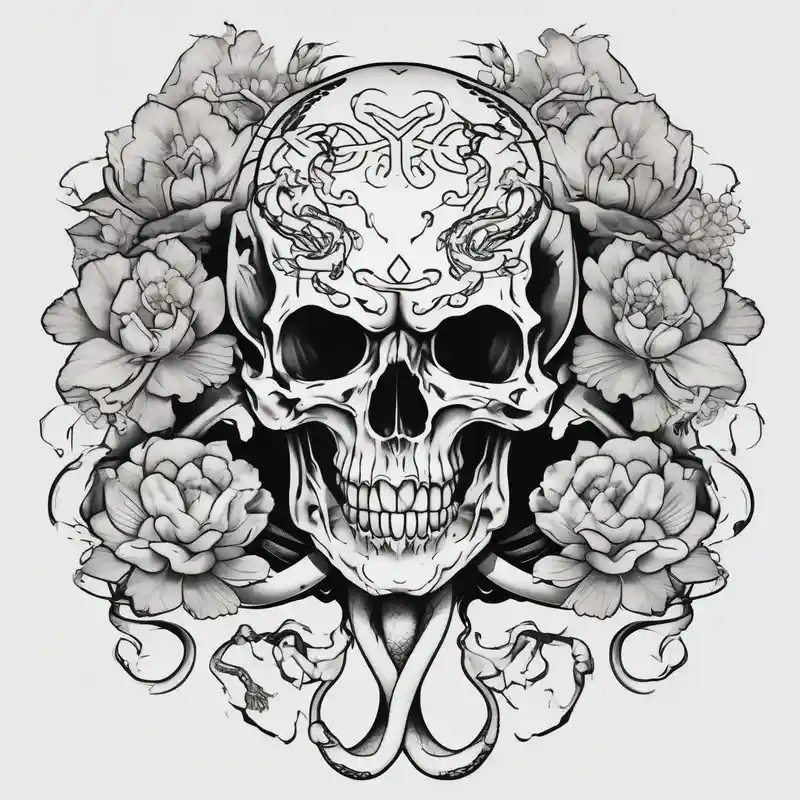 japanese style Snake Tattoo Ideas and Designs in 2024 about Skull with flowers and snakes and Skull with flowers and snakes