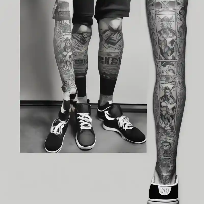 blackwork style Leg Tattoos for Men in 2025 & free generation about Eminem and snoop dog full leg sleeve foo-dog and Eminem and snoop dog full leg sleeve foo-dog