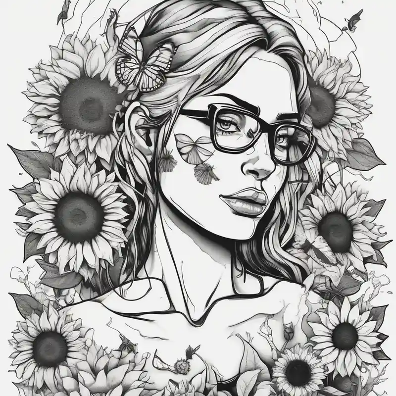 sketch style Sun Tattoo Designs and Meanings about chemist women sunflower and small cat foot-for-women