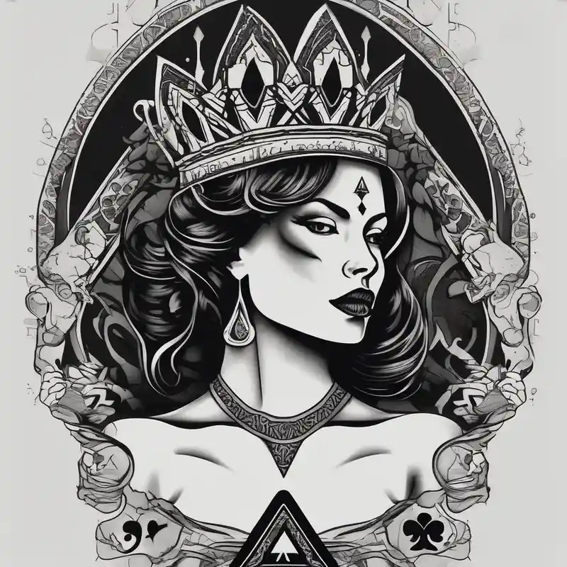 blackwork style 2025年のフー・ドッグ・タトゥーアイデア about queen of spades and women body