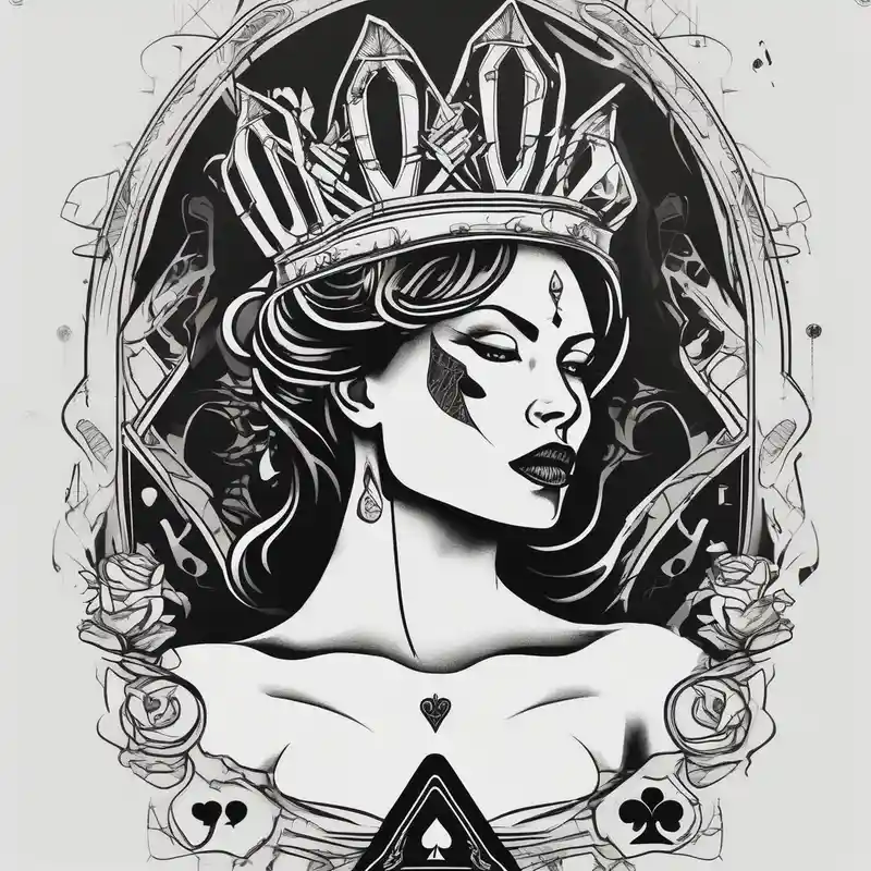 sketch style Idées de tatouage de chien Foo en 2025 about queen of spades and women body