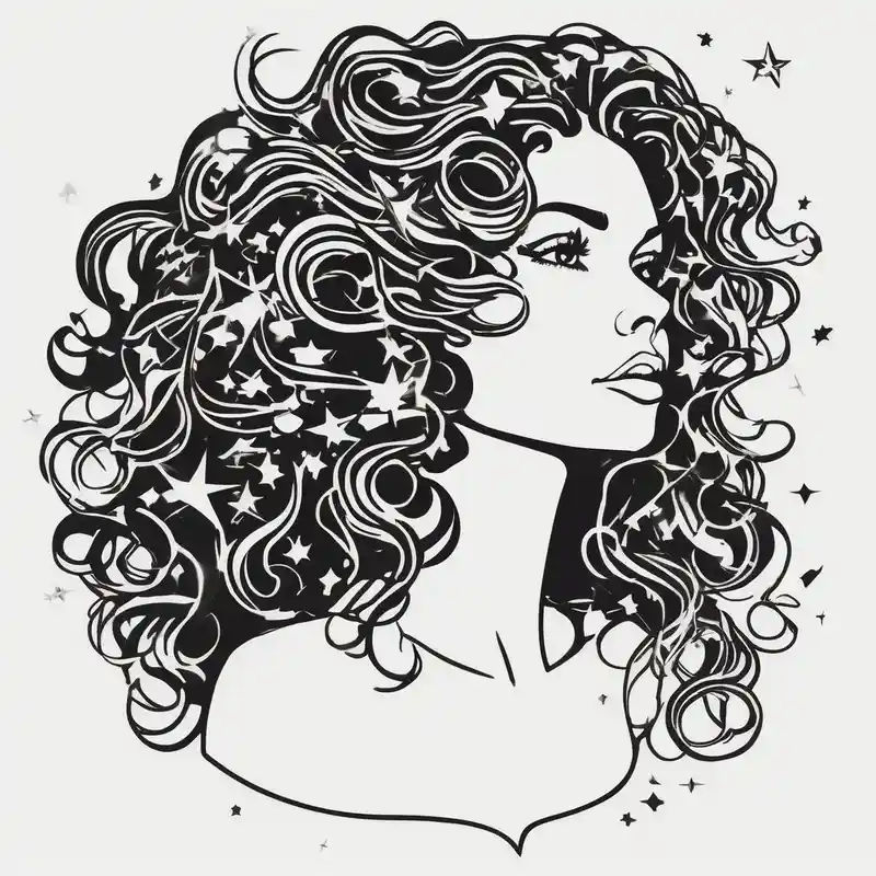 minimalist style 2025年のギャラクシータトゥーアイデア about A shadow of a woman's head with long curly hair like Merida from Brave movie and her hair is made of stars planets and galaxies. Just the shadow of the woman no face galaxy and A shadow of a woman's head with long curly hair like Merida from Brave movie and her hair is made of stars planets and galaxies. Just the shadow of the woman no face galaxy