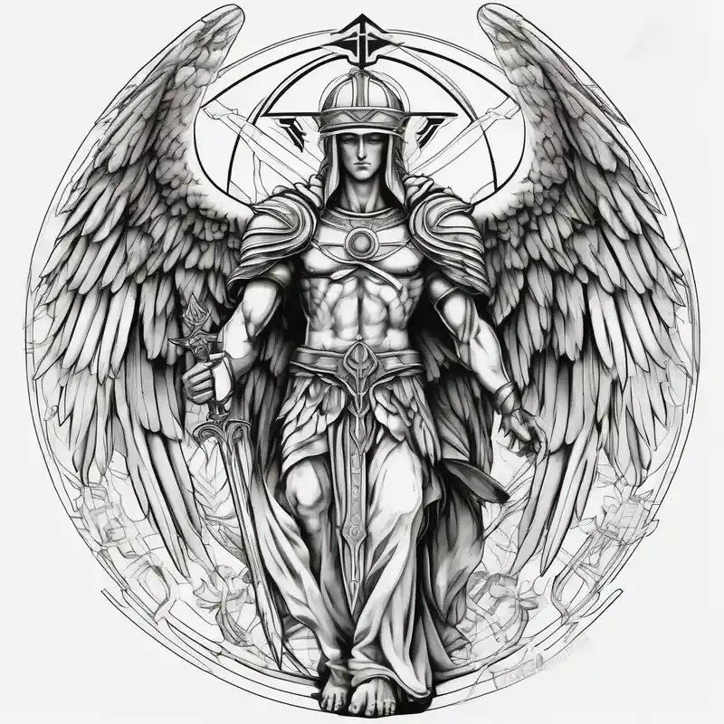 surreal style Ideas para tatuajes bíblicos en 2025 & Generar gratis about Holy Archangel and Biblical