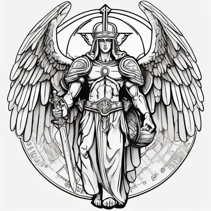 cartoon style 2025年の男性向けキリスト教のタトゥー about Holy Archangel and Biblical