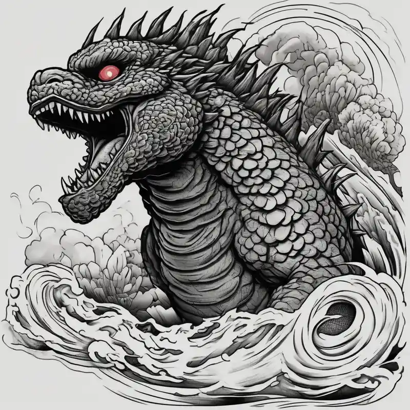 japanese style 2025年の「神は高低を超える」というタトゥーアイデア about Godzilla and Godzilla