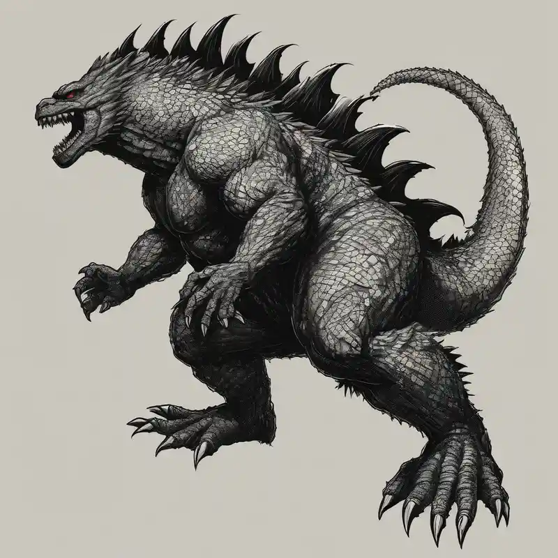 blackwork style 2025年の「神は高低を超える」というタトゥーアイデア about godzilla and full body