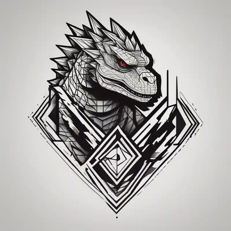 geometric style 2025年の「神は高低を超える」というタトゥーアイデア about Godzilla and Godzilla