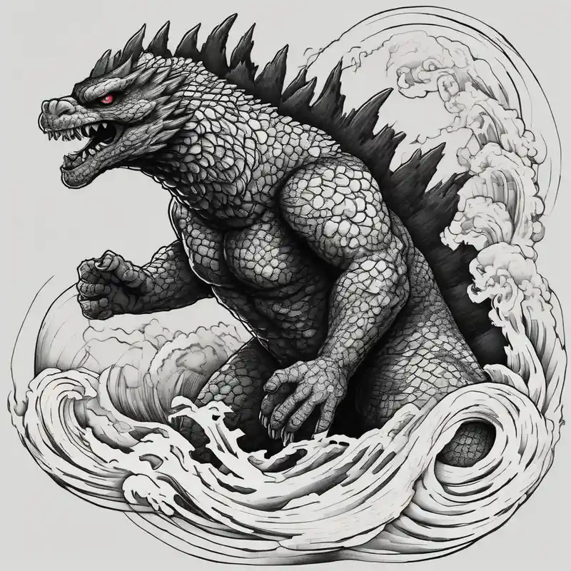 japanese style 2025年の「神は高低を超える」というタトゥーアイデア about godzilla and full body