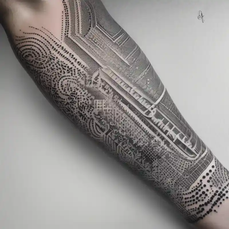 dotwork style ダック・プレスコットのレッグタトゥーアイデア 2025年 about Dawson and Dakota names in a graffiti into a full tattoo sleeve half-sleeve--for-men and Dawson and Dakota names in a graffiti into a full tattoo sleeve half-sleeve--for-men