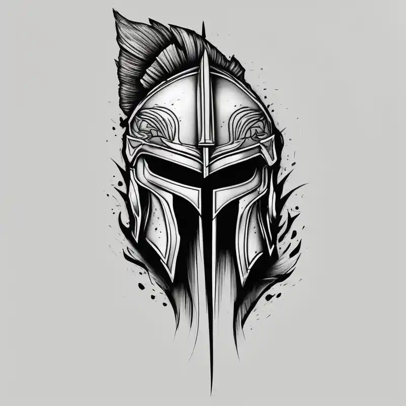 surreal style Ideas de tatuajes de media manga para hombres en 2025 about Spartan helmet forearm sleeve and black and white