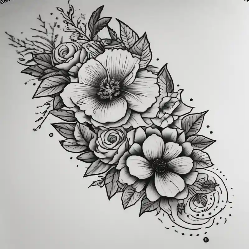 blackwork style Half Sleeve Tattoo Ideas and Designs in 2025 & free generation about Pin up picture arm sleeve. With October flower November flower December flower half-sleeve--for-men and Pin up picture arm sleeve. With October flower November flower December flower half-sleeve--for-men