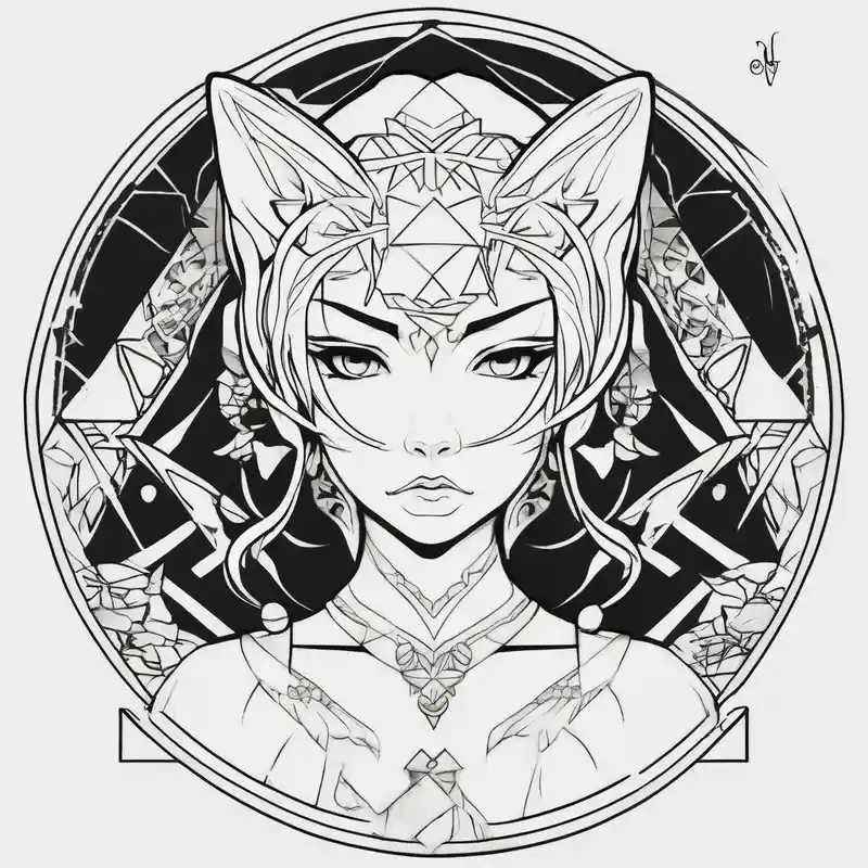 geometric style Sleeve Tattoo Ideas and Designs in 2024 about I want a half sleeve on right arm from wrist to elbow. I want the theme to be Neko Anime girl with wings around age 18-24. I want the face to be pouting face with puffed cheeks. half-sleeve-for-men and I want a half sleeve on right arm from wrist to elbow. I want the theme to be Neko Anime girl with wings around age 18-24. I want the face to be pouting face with puffed cheeks. half-sleeve-for-men