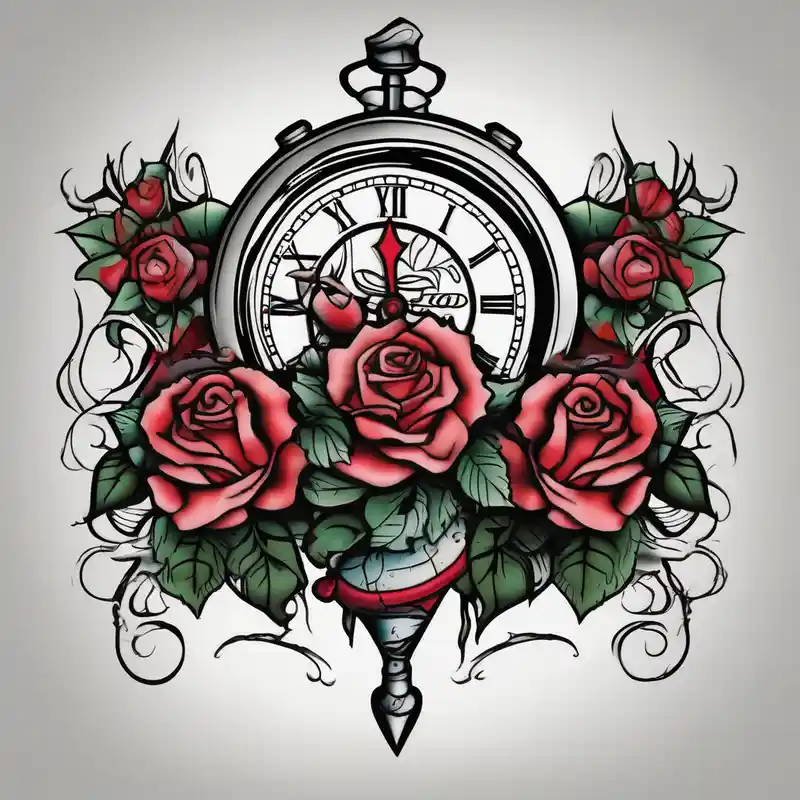 old school style 2025年の男性向けバイセプスタトゥーアイデア about Clock with roses on shoulder/bicep going into roses with the word amor on forearm full sleeve half-sleeve-for-men and Clock with roses on shoulder/bicep going into roses with the word amor on forearm full sleeve half-sleeve-for-men