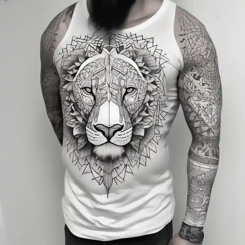 geometric style Lion Tattoo Ideas and Designs in 2024 about leg full sleeve for men and includes mandalas