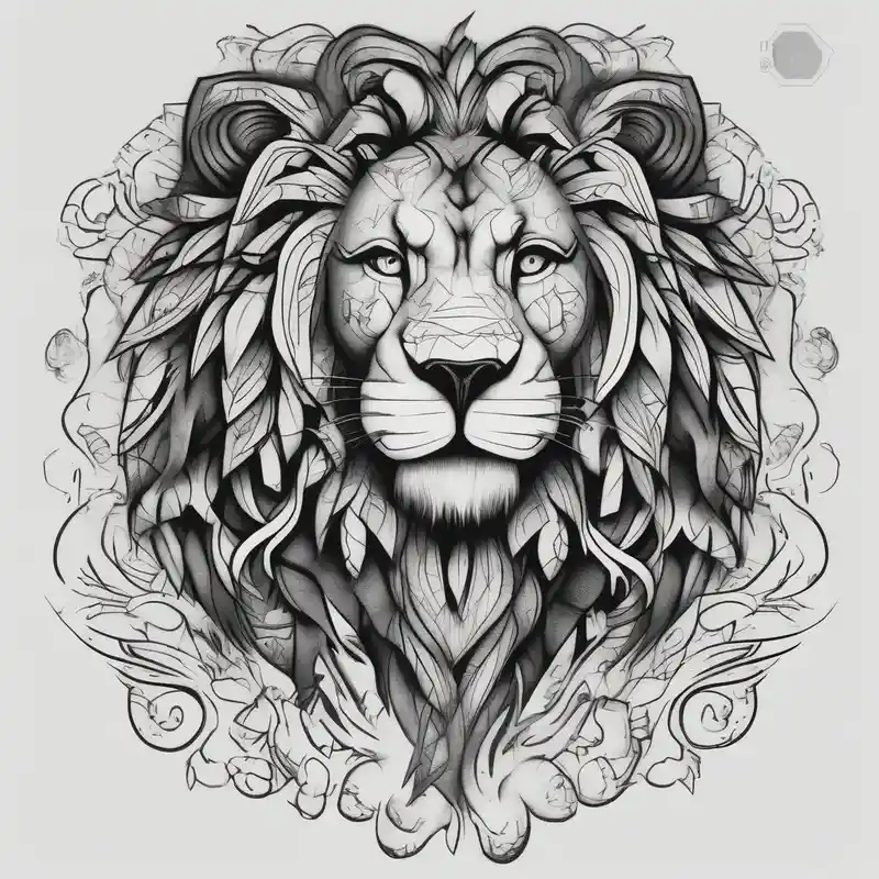 blackwork style Lion Tattoo Ideas and Designs in 2024 about shoulder sleeve with lion and cub and landscape background half-sleeve-for-men