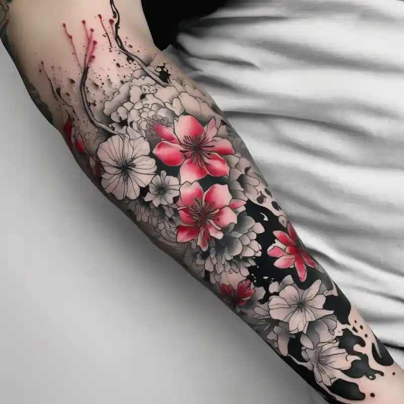 watercolor style Sleeve Tattoo Ideas and Designs in 2024 about entire sleeve and Japanese flowers half-sleeve-for-men