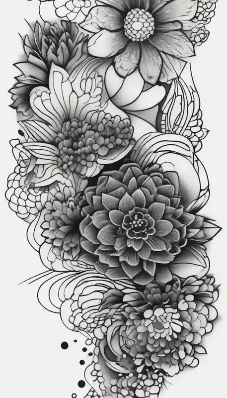 dotwork style Flower Tattoo Ideas and Designs in 2024 about sleeve of Japanese flowers half-sleeve-for-men and sleeve of Japanese flowers half-sleeve-for-men