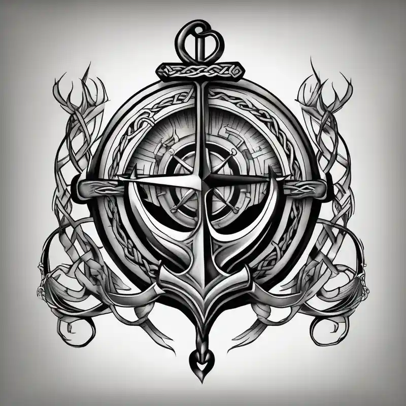 black and white style Compass Tattoo Designs and Meanings about Celtic nautical scene and forearm