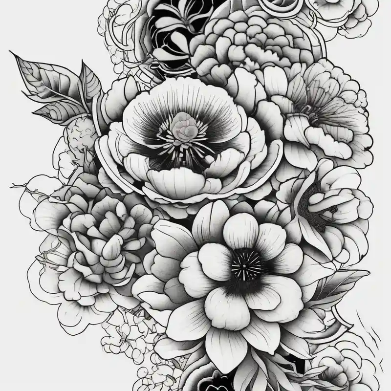 blackwork style Sleeve Tattoo Ideas and Designs in 2024 about entire sleeve and Japanese flowers half-sleeve-for-men