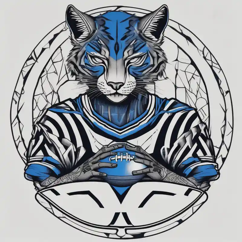 blackwork style Black Lotus Tattoo Designs in 2024 about blue wildcat half black boy in football attire  morphing into football game night half-sleeve-for-men and blue wildcat half black boy in football attire  morphing into football game night half-sleeve-for-men